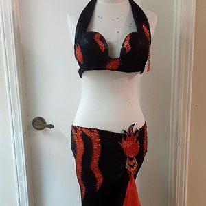 2 Piece Madam Raqia Hassan Red & Black Fire Costume